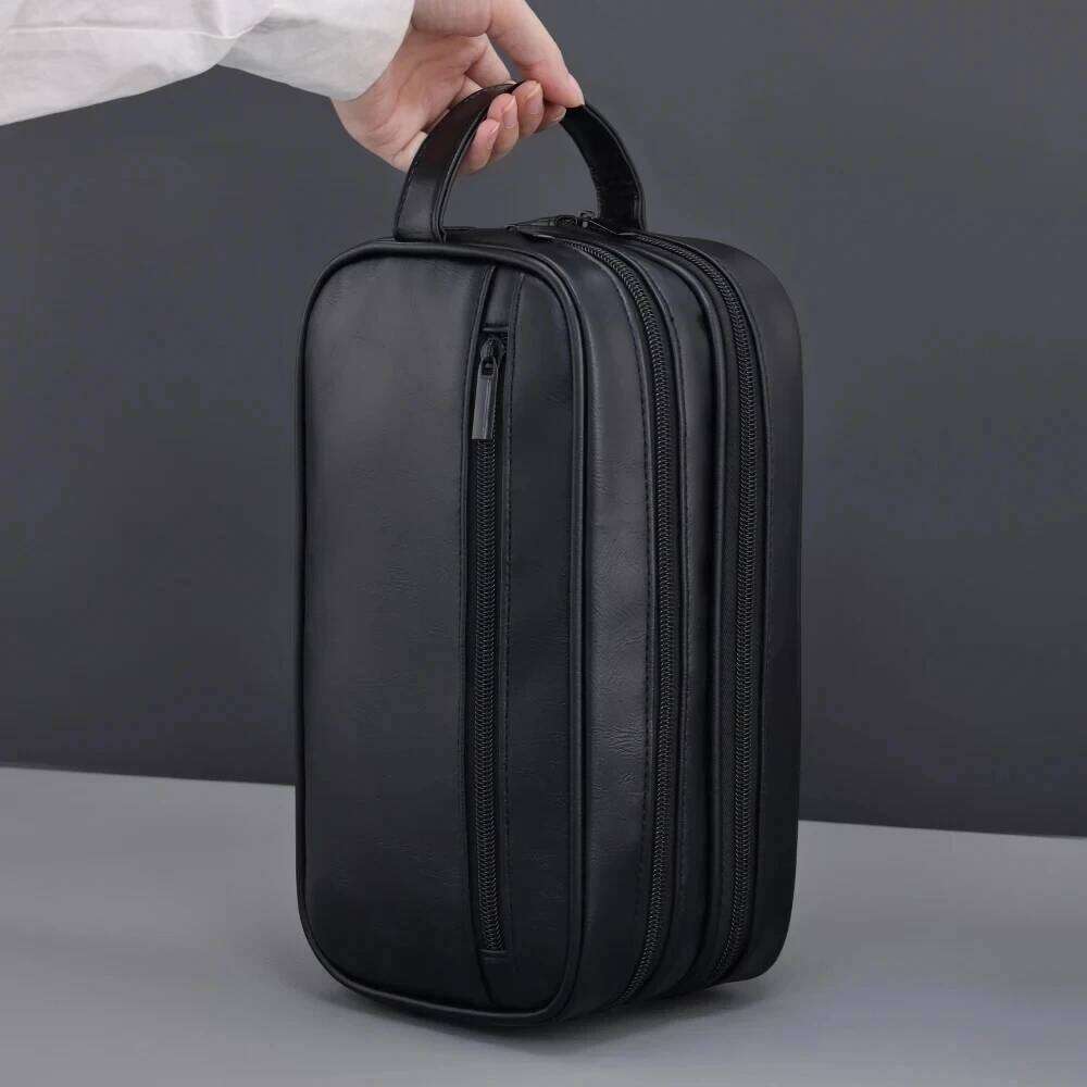 Travel Toiletry Bag Large Shaving Dopp Kit Water-resistant Bathroom Toiletries Organizer PU Leather Cosmetic Bags Men Women Y260206