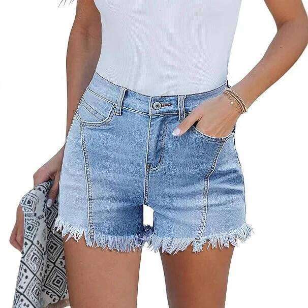 2026 New European and American Style Personality Women, High-waisted, Elastic Fringed Design Women's Summer Denim Shorts XJ260206