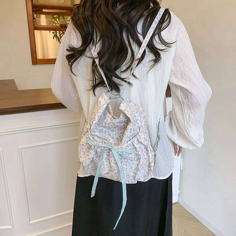 Sweet Bow Floral Women's Shoulder Bags Backpack Large Capacity Ladies Crossbody Bag Casual College Girls Handbags Bucket Tote Y260205