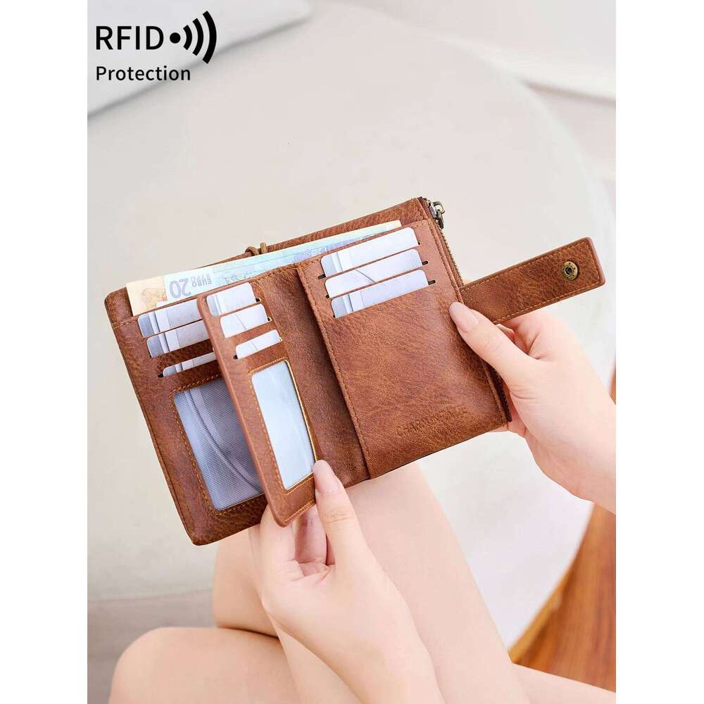 Women's Coin Purse RFID Anti theft brush Tri-Fold Large Capacity Short Wallet Minimalist ID Credit Card Holder Y260206