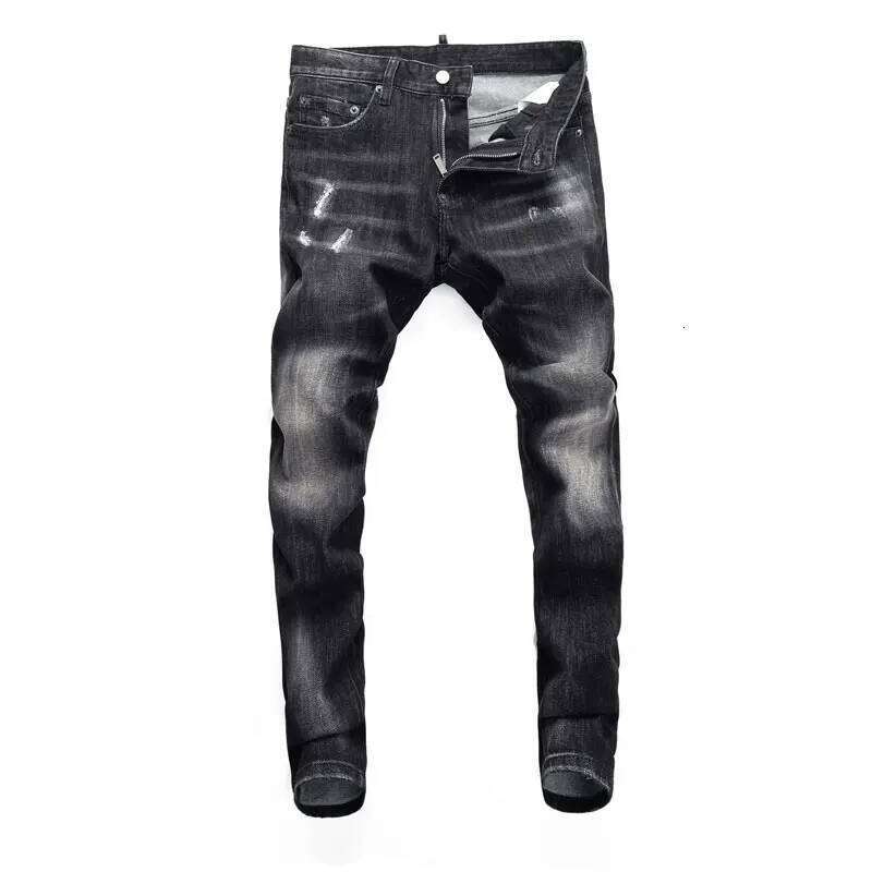 Street fashion men's black gray high-quality stretch slim fit wave jeans, designer retro brand pants, hombre X260207