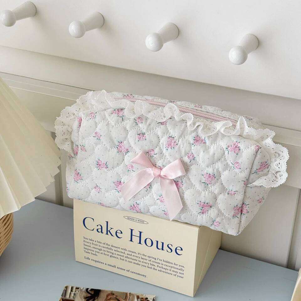 Wholesale Flower Women Lace Small Makeup Bag Travel Organizer Cosmetic Handbag Pouch Gilrs Cute Bow Square Zipper Wallet Bags Y260206