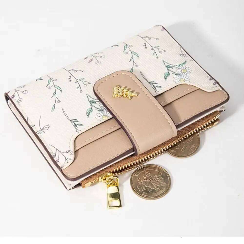 Slim PU Leather Short INS Multi-Cards Coin Purse Small Flowers Card Bag Wallet Zipper Hasp For Women Girl Y260206