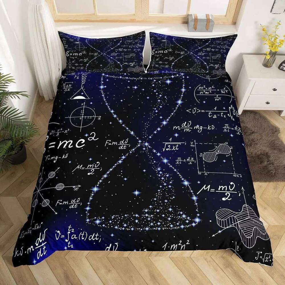 Math Equations Duvet Set Hourglass Purple Galaxy Comforter Cover Physics Formula Dorm Bedding Sets Science Geometry Axis XJ260206