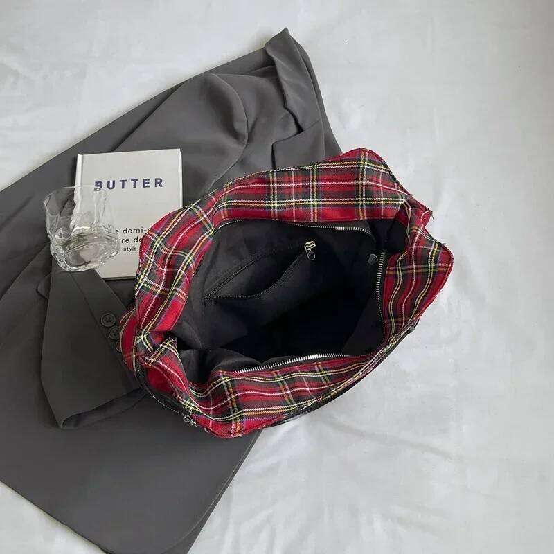 Fashion Trend Grid Gothic Punk Large Capacity Tote Bag2025Canvas Casual Commuter Versatile Shoulder Bag Bolsa De Un Hombro Mujer Y260205