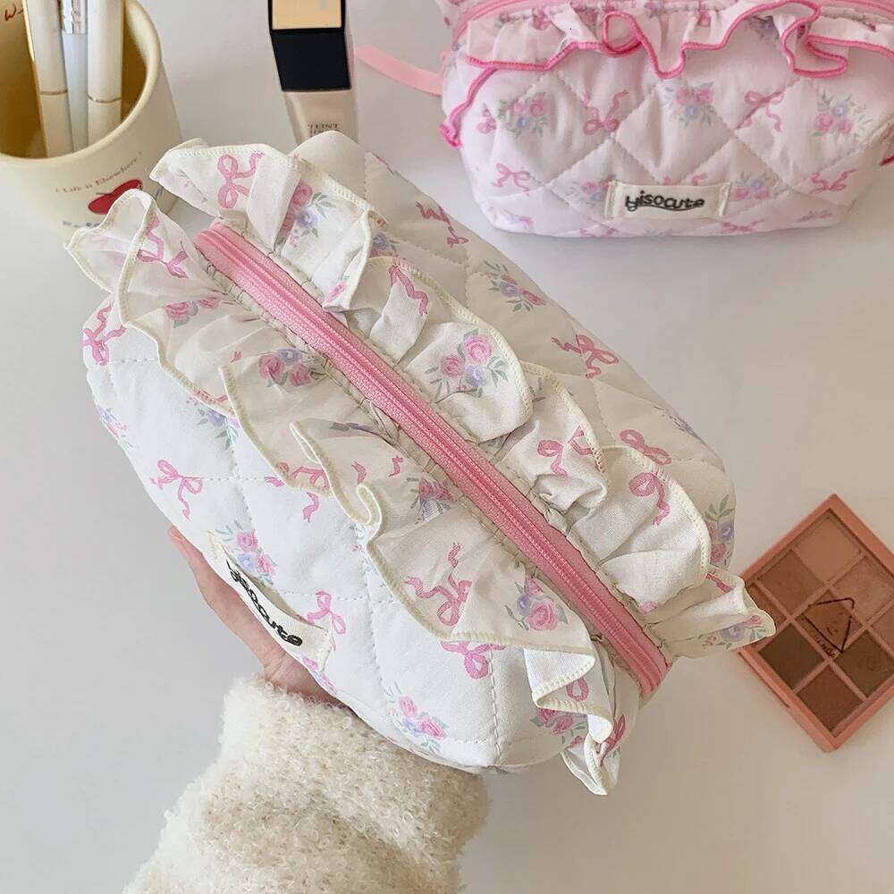 Pink Women Lace Mini Makeup Bag Travel Organizer Cosmetic Coins Handbag Pouch Gilrs Cute Bow Square Zipper Wallet Bags Gift Y260206