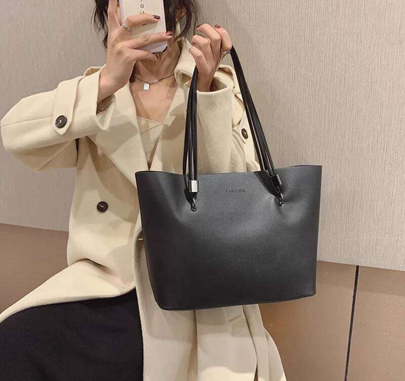 Simple Style Large Capacity Shoulder Bags For Women Solid Color Fashion Pu Leather Handbag Totes Female Shopping Bag Pack Y260205