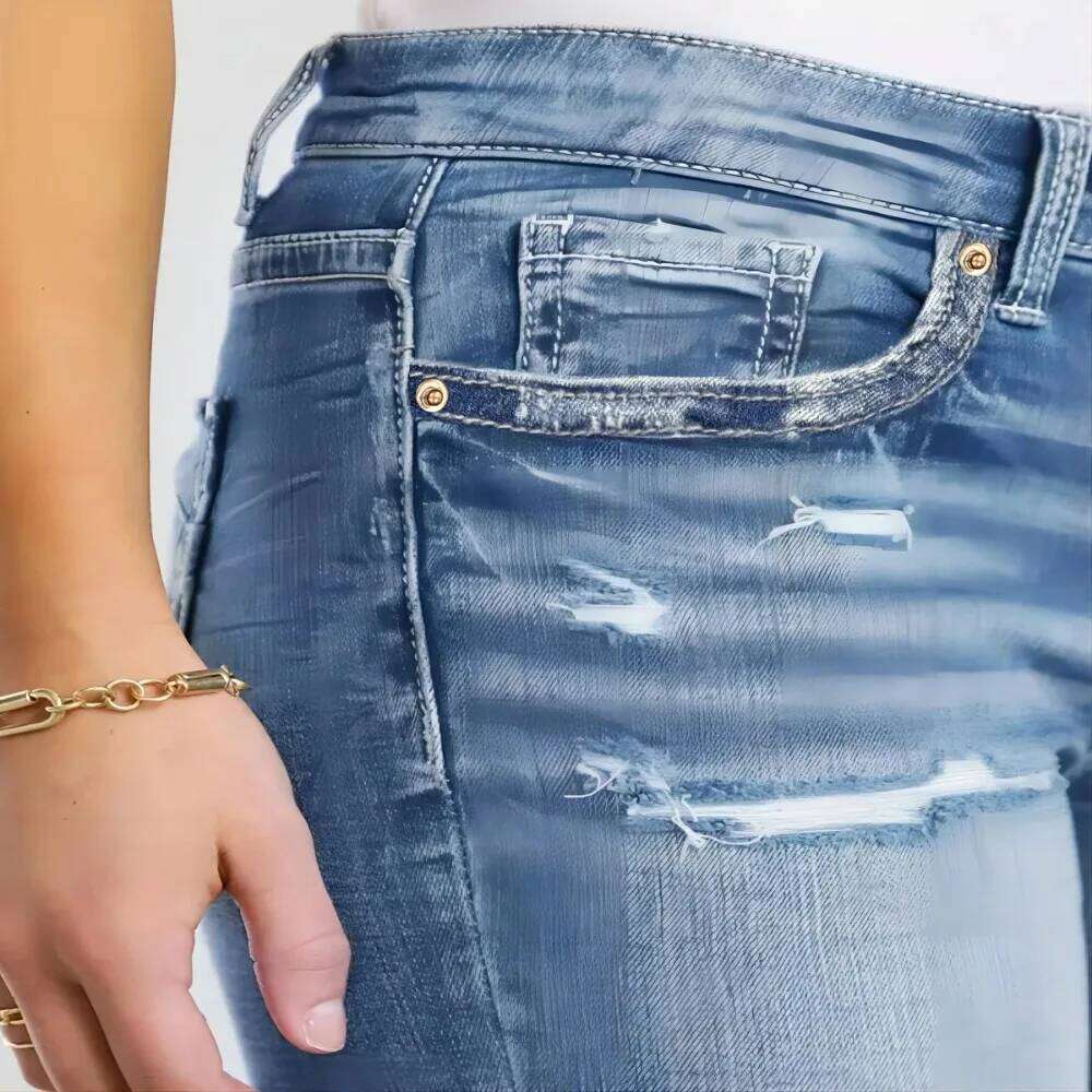 Hole Denim Shorts Women High Waist Solid Short Pants Basic Slim Fit Jeans Office Lady Button Pocket Skinny Casual Elegant XJ260206
