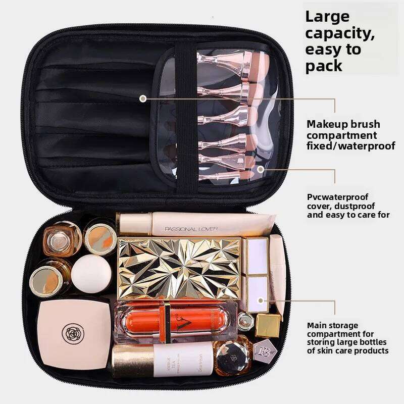 Large Capacity PU Leather Bag Cosmetic Organizer Travel Toiletry Pouch with Handheld Design for Makeup Brushes & Skincare Y260206