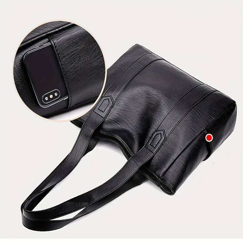 New in Vintage Large Capacity Tote Bag Simple and Stylish Generous Retro Vegan Shoulder Bag, Women's Casual Handbag for Commute Z260207 - view 5