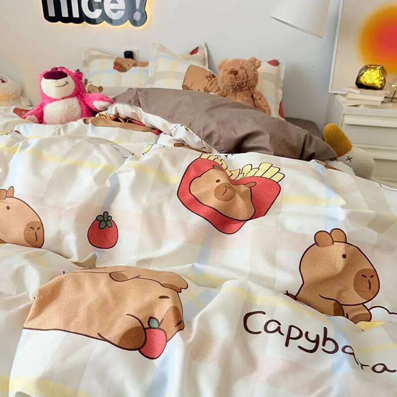 Cute Capybara Duvet Cover Boys Girls 3 4pcs Bedroom Decoration Flat Bed Sheet Pillowcases Single Double Size Bedding Set XJ260206