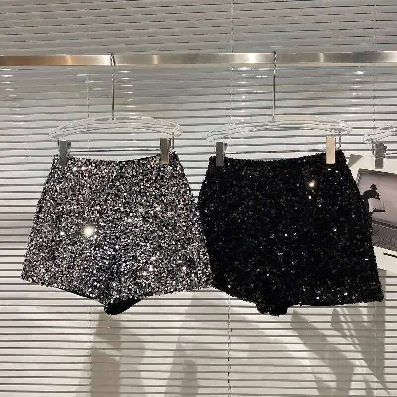 2025 Femmes Paillettes Brillant Polyvalent Pantalons Courts Clubwear Shorts XJ260206