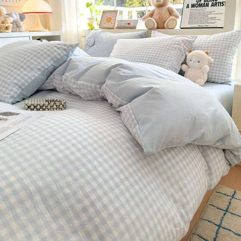 Sold Plaid Bedding Set 2024 Single Full Queen Size Duvet Cover Flat Sheet Pillowcase No Filler Girl Boys Hotel Home Bed Linens XJ260206