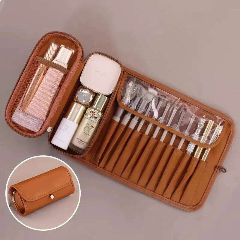 Travel Waterproof Makeup Brush Large Capacity Dust-proof Cosmetic Storage Detachable Folding Toiletries Bag for Women Y260206