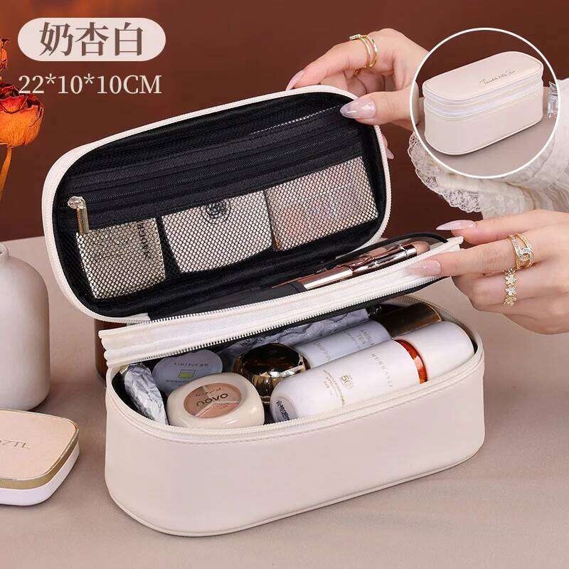 Large Capacity Double Layer PU Leather Makeup Bag Travel Cosmetic Organizer Toiletry Pouch for Beauty Essentials Women Y260206