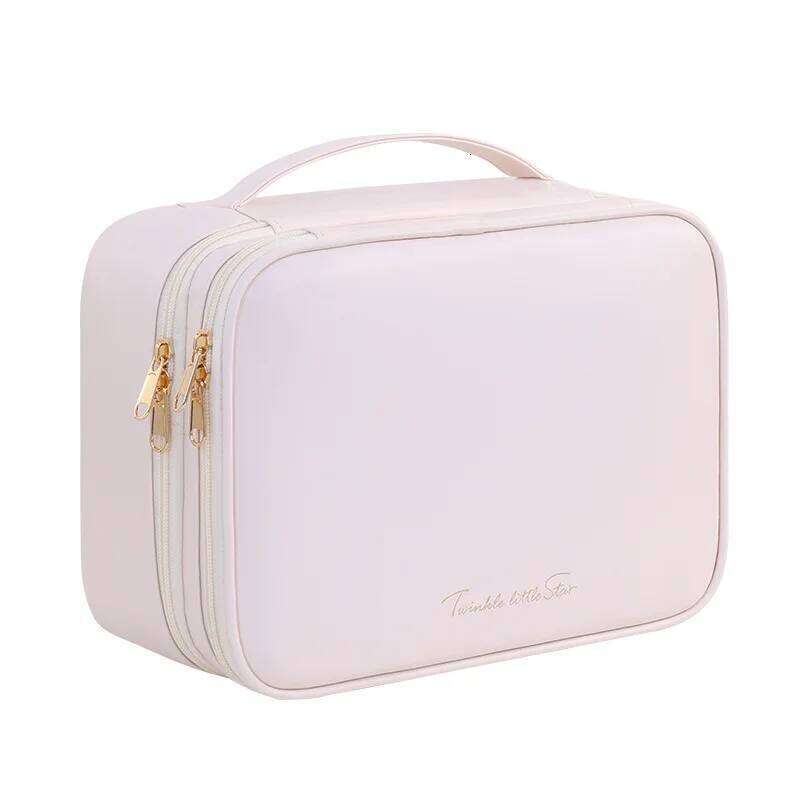 Double Layer Handheld PU Leather Makeup Bag Large Capacity Travel Cosmetic Organizer Toiletry Pouch for Beauty Tools Women Y260206