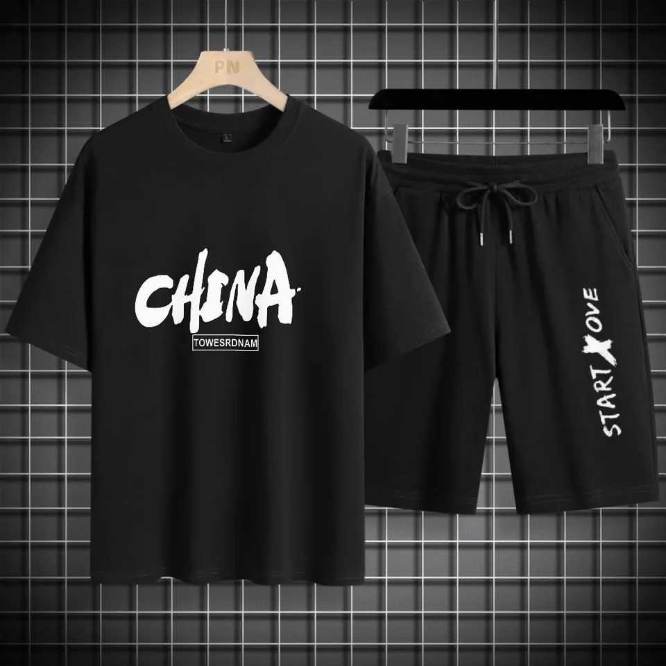Mens T-shirt Shorts Suit Casual Fashion Short Slve Track and Field Suit Two-piece Set Mens Clothing Thin Dry Casual C260207