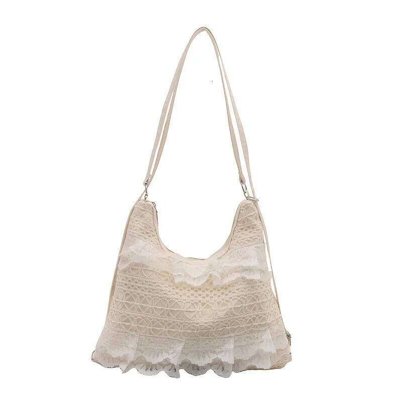 Off white crossbody new tote casual vacation lace mesh armpit bag, women's backpack, shoulder bag Z260207 - view 7