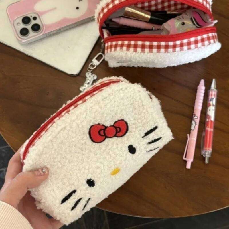 Hello Kitty Plush pouch Women's Cosmetic Travel Clutch Bag Cartoon organizer Portable Toiletry Makeup bag Y260206