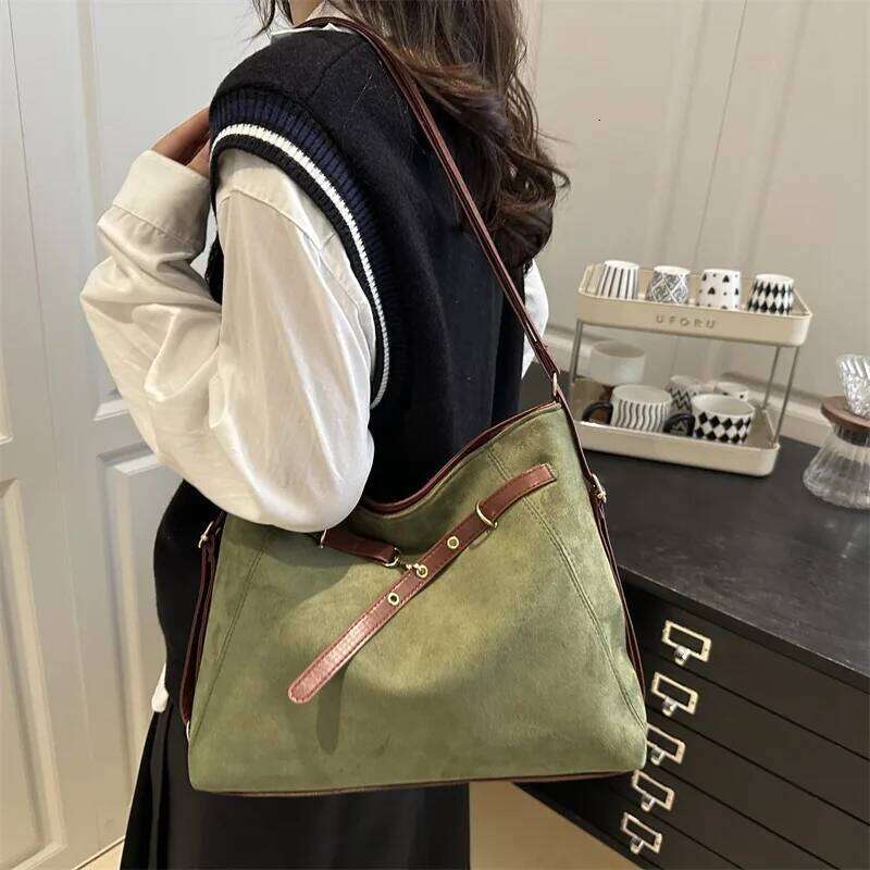 Autumn Vintage Suede Shoulder Bags for Women Belt Design Versatile Ladies Backpack Handbags Simple Female Crossbody Bag Tote Y260205