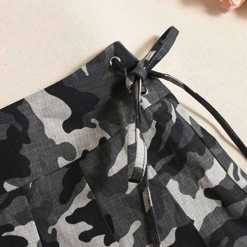 Sexy Camouflage Pleated Short Women 2026 New Strap Zipper Low Waist Y2k Skirt XJ260206