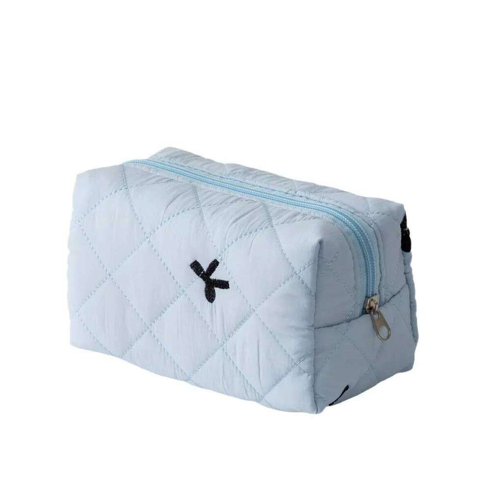 Embroidered Bow Cosmetic Bag Cotton-filled Quilted Large Capacity Makeup Pencil Case Sanitary Napkin Storage Bags Y260206
