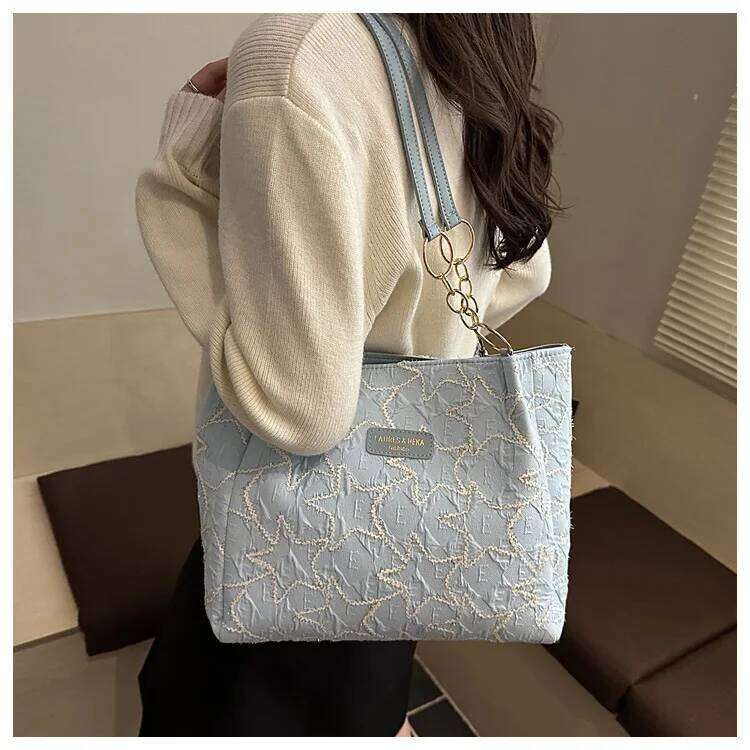 Star Embroidery Shoulder Bags for Women Large Capacity Versatile Ladies Casual Tote Bag College Style Simple Female Handbags Y260205
