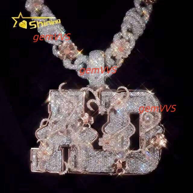 Custom Fine Pendants Charms New Design Iced Out Rapper VVS Moissanite Diamond 925 Silver Letter Pendant Necklace