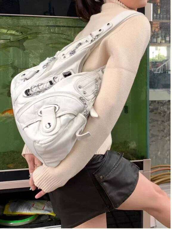 JIAERDI Vintage White Large Capacity Handbag Women High Street Leather Pocket Y2k Shoulder Bags Ladies Retro Purse Bagutte Bag Y260205