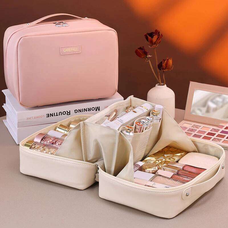 PU Large Capacity Women Tote Makeup Cosmetic Toiletry Storage Multi Functional Folding Bag Travel Zipper Pouch Y260206