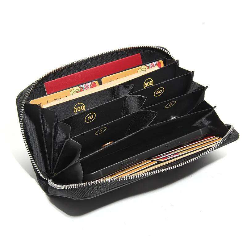 Fashionable Long RFID Leather Women's Wallet, Large Capacity Multi Slot Phone Bag, Zipper Closure, Multi-pocket Hand-held Wallet Y260206