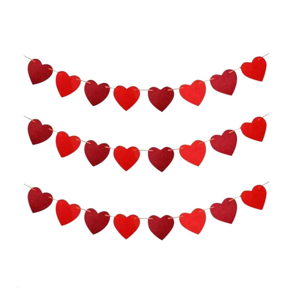 3 Pcs Hanging Red Love Heart Bunting Banners Garland Wedding Valentines Day Bridal Shower Marriage Proposal Birthday Decor S260204