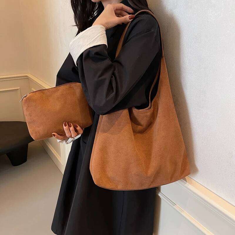 MOODS Casual Shoulder Bag Set For Women 2-IN-1 Suede Pure Color Large Capacity Shopper Tote 2024 Winter New Handbags Female Z260207 - view 3