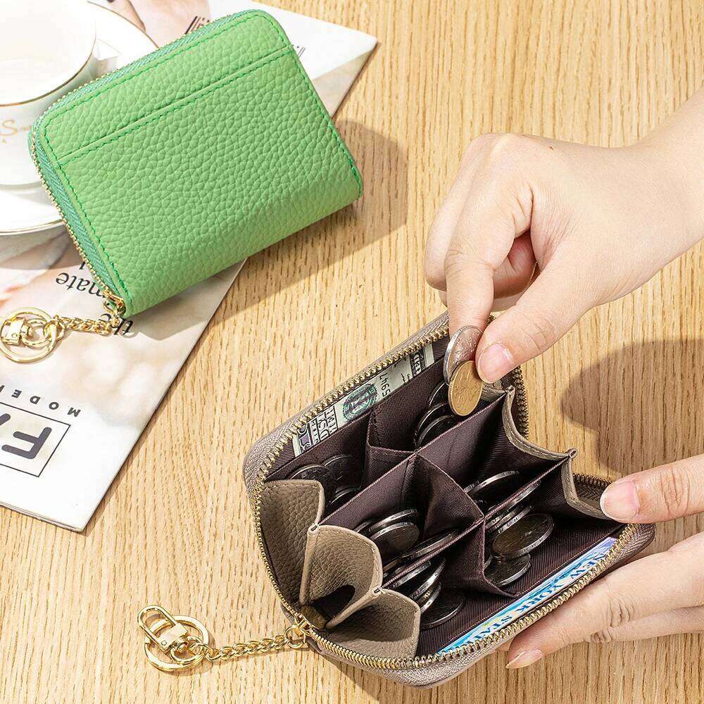 RFID Blocking Women's Bag Zipper Multi Slot Pocket Cowhide Credit Card Holder Soild Color Luxury Genuine Leather Coin Purse Y260206