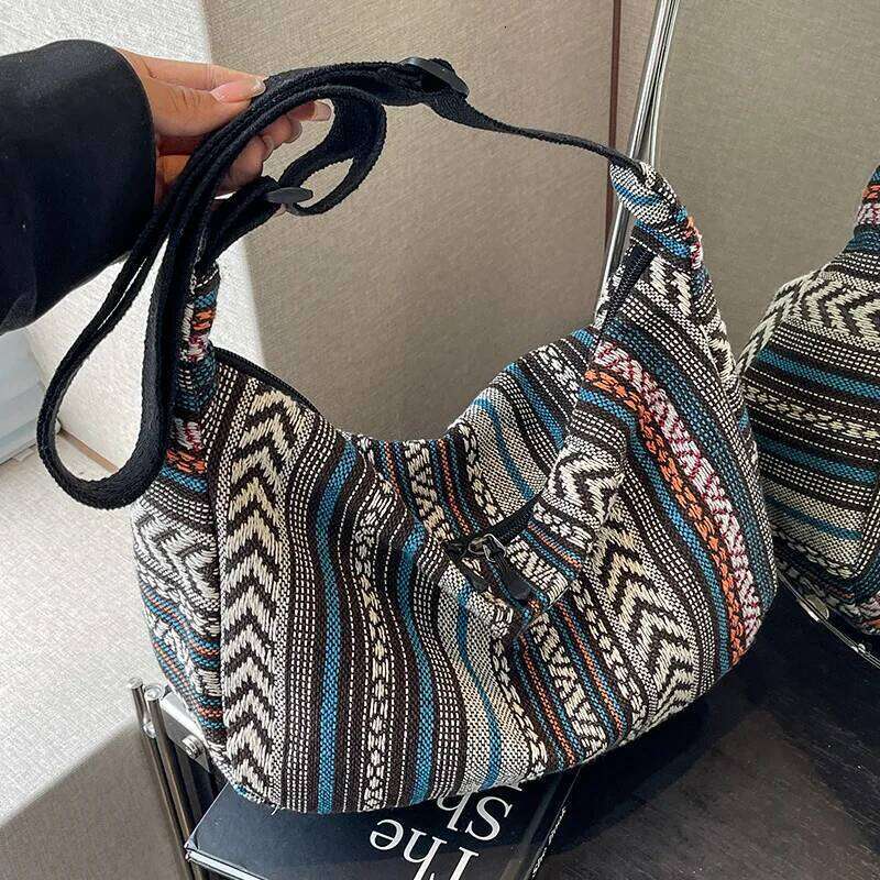 Multicolor Ethnic Style Fashionable Canvas Crossbody Bag, Versatile Dumpling Single Shoulder Bags for Women Daily Collocation Y260205