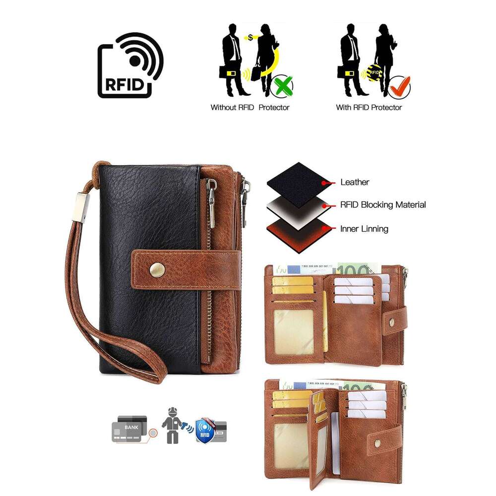 Women's Coin Purse RFID Anti theft brush Tri-Fold Large Capacity Short Wallet Minimalist ID Credit Card Holder Y260206