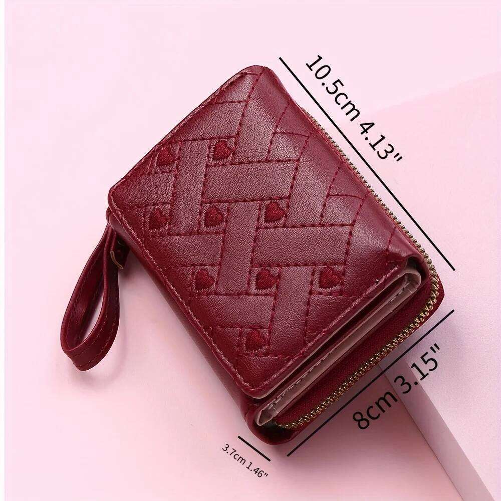 Women's Short Embroidered Love ZeroWallet Zipper Buckle Large Capacity CardBag Versatile Fashion Simple Y260206