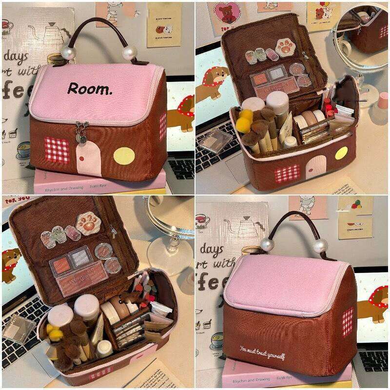 Cute Macaron House Women Tote Cosmetic Large Capacity Makeup Toiletry Storage Pouch Portable Kawaii Girls Clutch Bag Gift Y260206