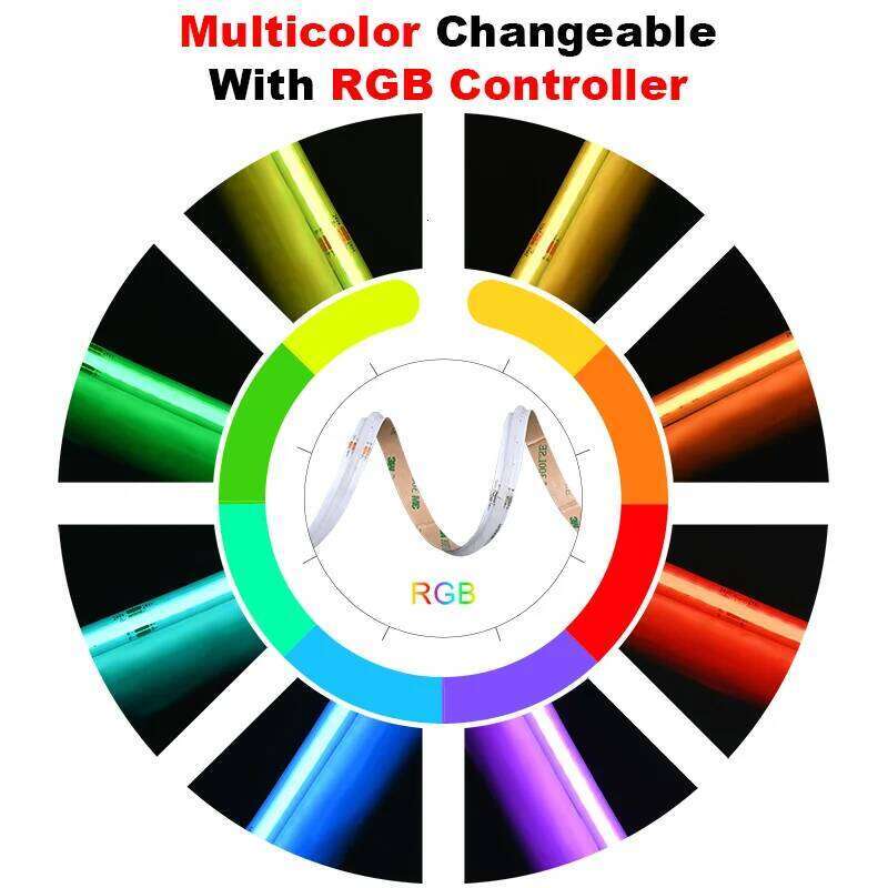 COB RGB LED Strip Lights 576 LEDs/m High Density Flexible Dimmable FCOB Led Tape Colorful Rope Lighting DC12V 24V Z260206