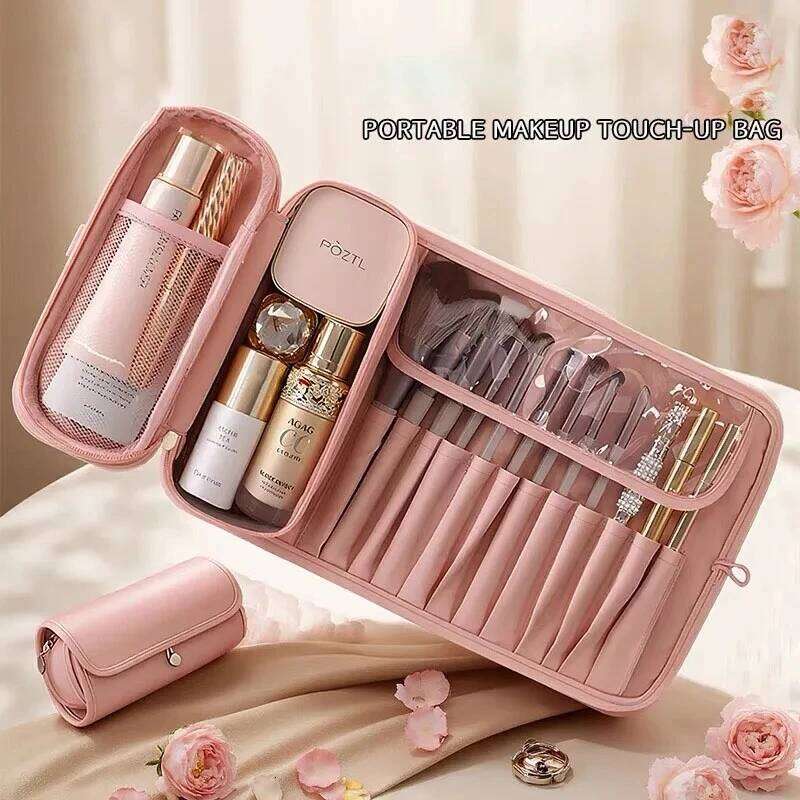 Travel Waterproof Makeup Brush Large Capacity Dust-proof Cosmetic Storage Detachable Folding Toiletries Bag for Women Y260206