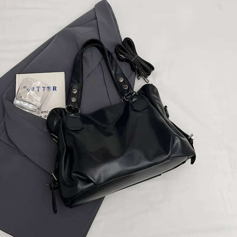 Large Capacity Vintage Leather Handbag with Zipper Closure, Crossbody Tote Bags, Fashion Versatile, Suitable for Commuting Use Y260205