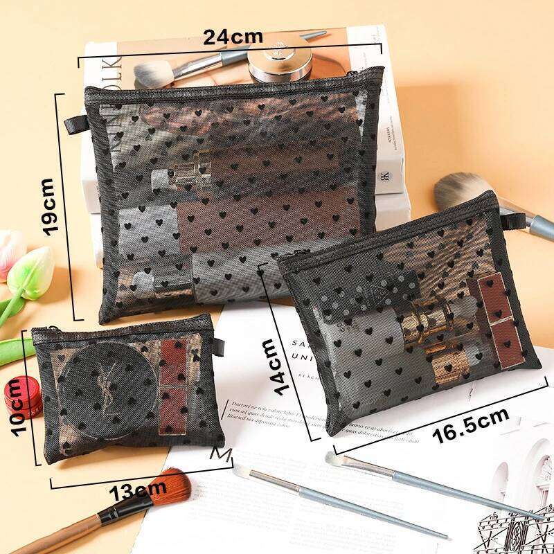 1Pcs Hot Mini Transparent Heart Makeup Women Portable Lipsticks Cosmetic Storage Pouch Ins Clear Ctue Small Make Up Bag Y260206