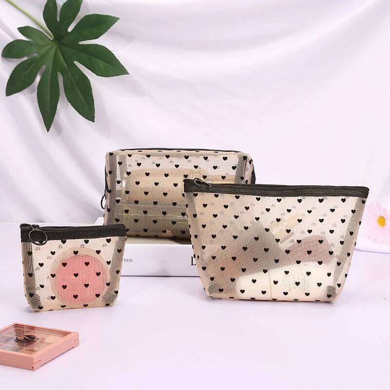 2023 New Heart Outdoor Personalized Transparent Cosmetic Pouch Travel Organizer Zipper Beach Makeup Women's Bag Y260206