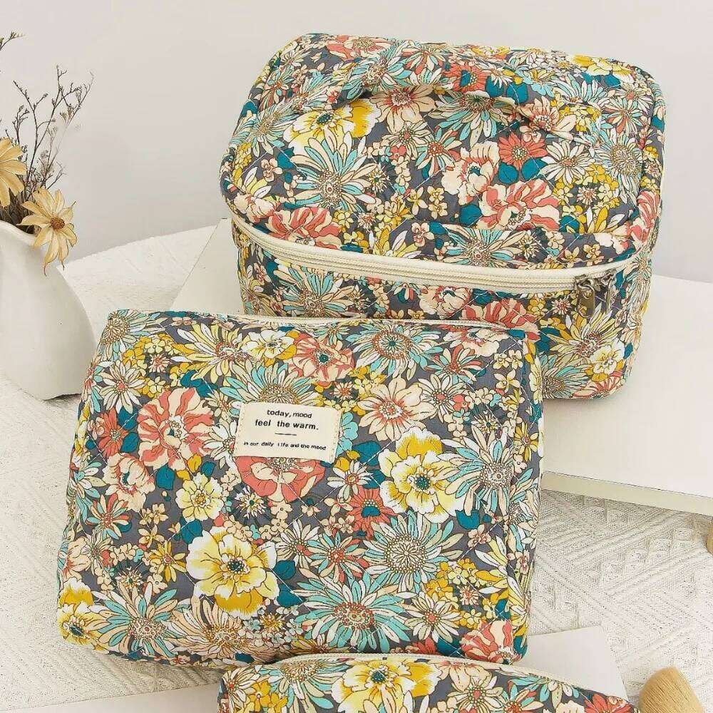 Fashion Floral Print Women Quilting Cosmetic Portable Travel Makeup Storage Pouch Handbag Mini Organizer Make Up Bag Y260206