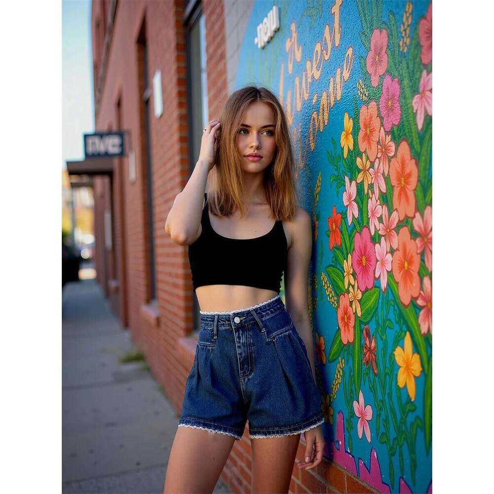 Denim Dark Blue Shorts Womens Pleated Skort Office Lady Elegant Chic Button Classic Short Pants Slimming Feminine College Preppy XJ260206