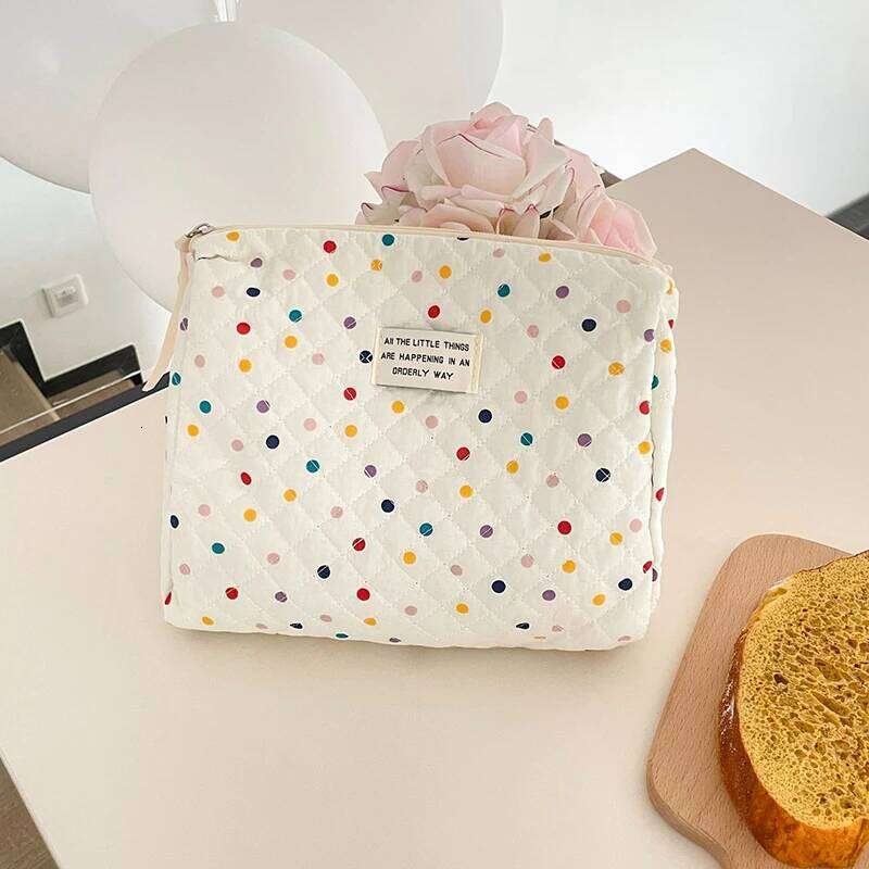 Fashion Colorful Dots Large Capacity Cosmetic Quilted Bag Portable Tote Travel Make Up Storage Bags Women Cotton Handbags Gift Y260206