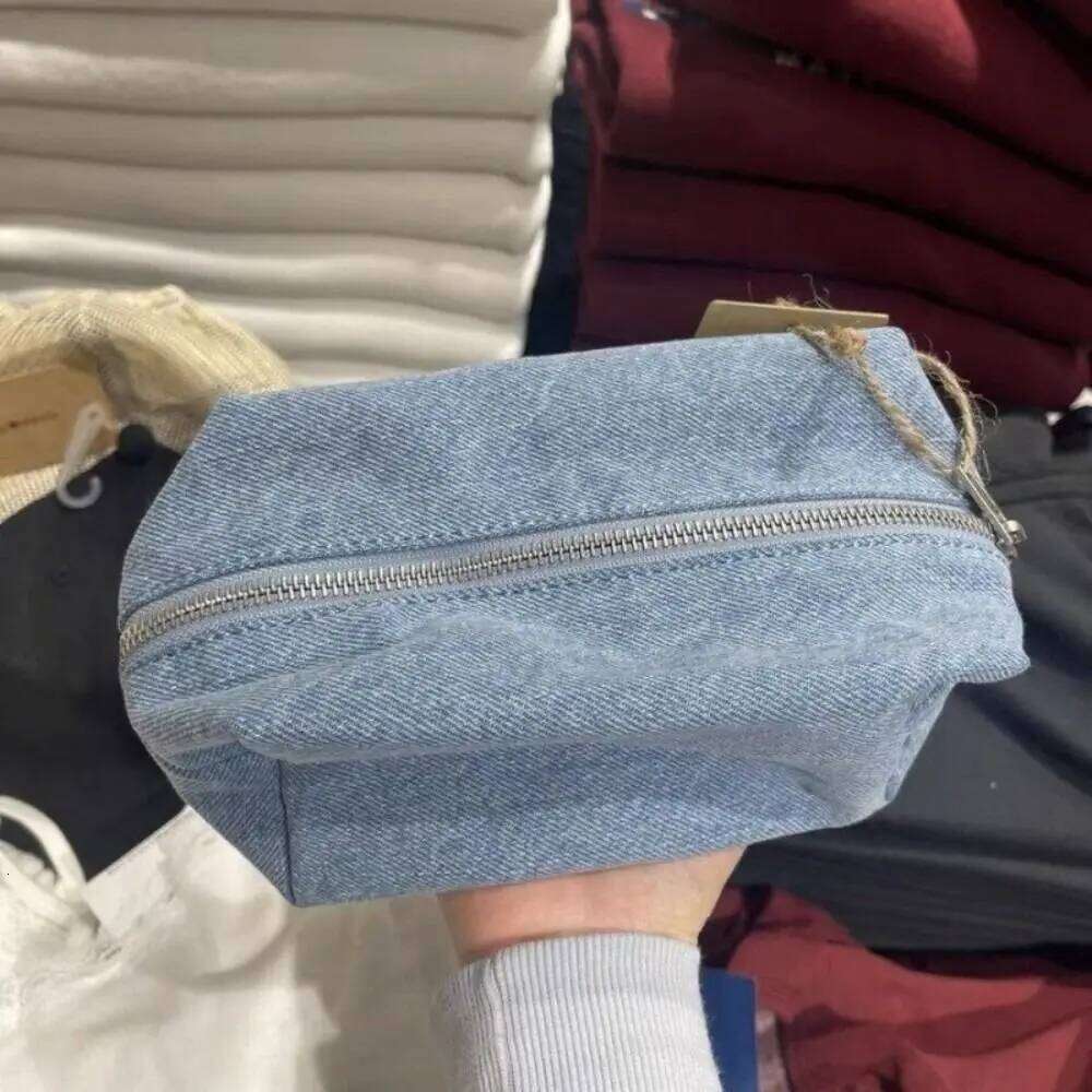 Solid Color Blue Denim Makeup Korean Style Travel Organizer Student Pencil Bag Vintage Zipper Jean Cosmetic Bags Y260206