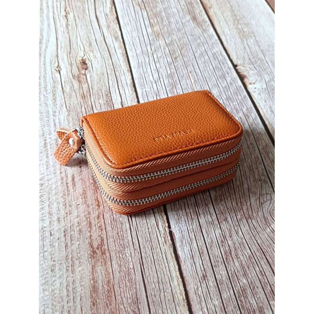 Fashion Credit Holder Wallet Genuine Leather Double Zipper Large Capacity Lady Card Case Y260206