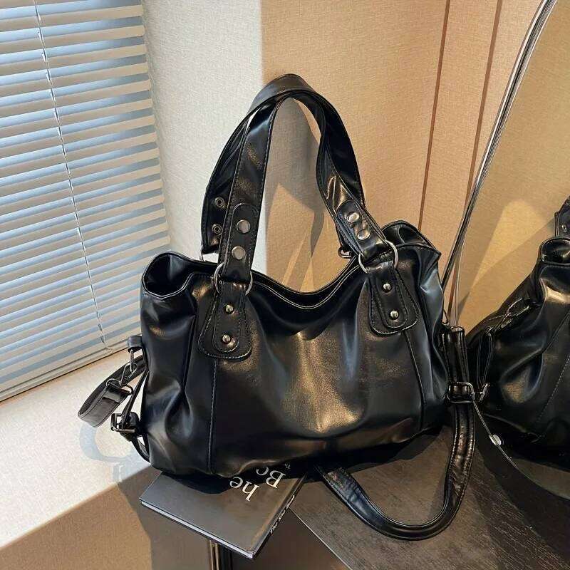 Large Capacity Vintage Leather Handbag with Zipper Closure, Crossbody Tote Bags, Fashion Versatile, Suitable for Commuting Use Y260205