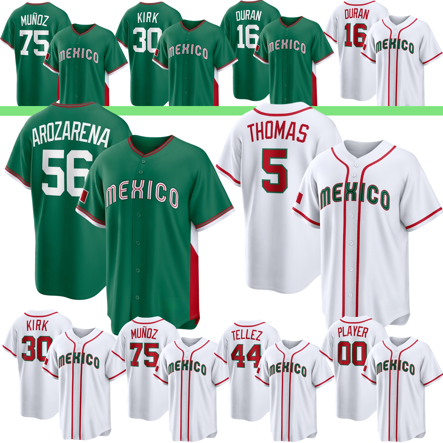 Team Mexico 2026 WBC World Baseball Classic Jersey Randy Arozarena Alek Thomas Jarren Duran Alejandro Kirk Andres Munoz Rowdy Tellez All Stitched Men Women Youth